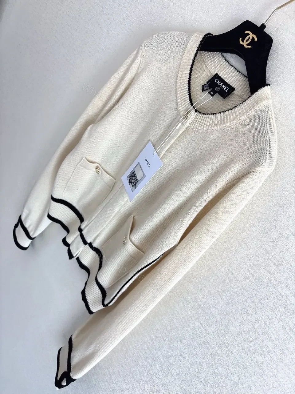 View 4 of Cream Knit Cardigan: Clean Lines, Subtle Contrast, Everyday Luxury
