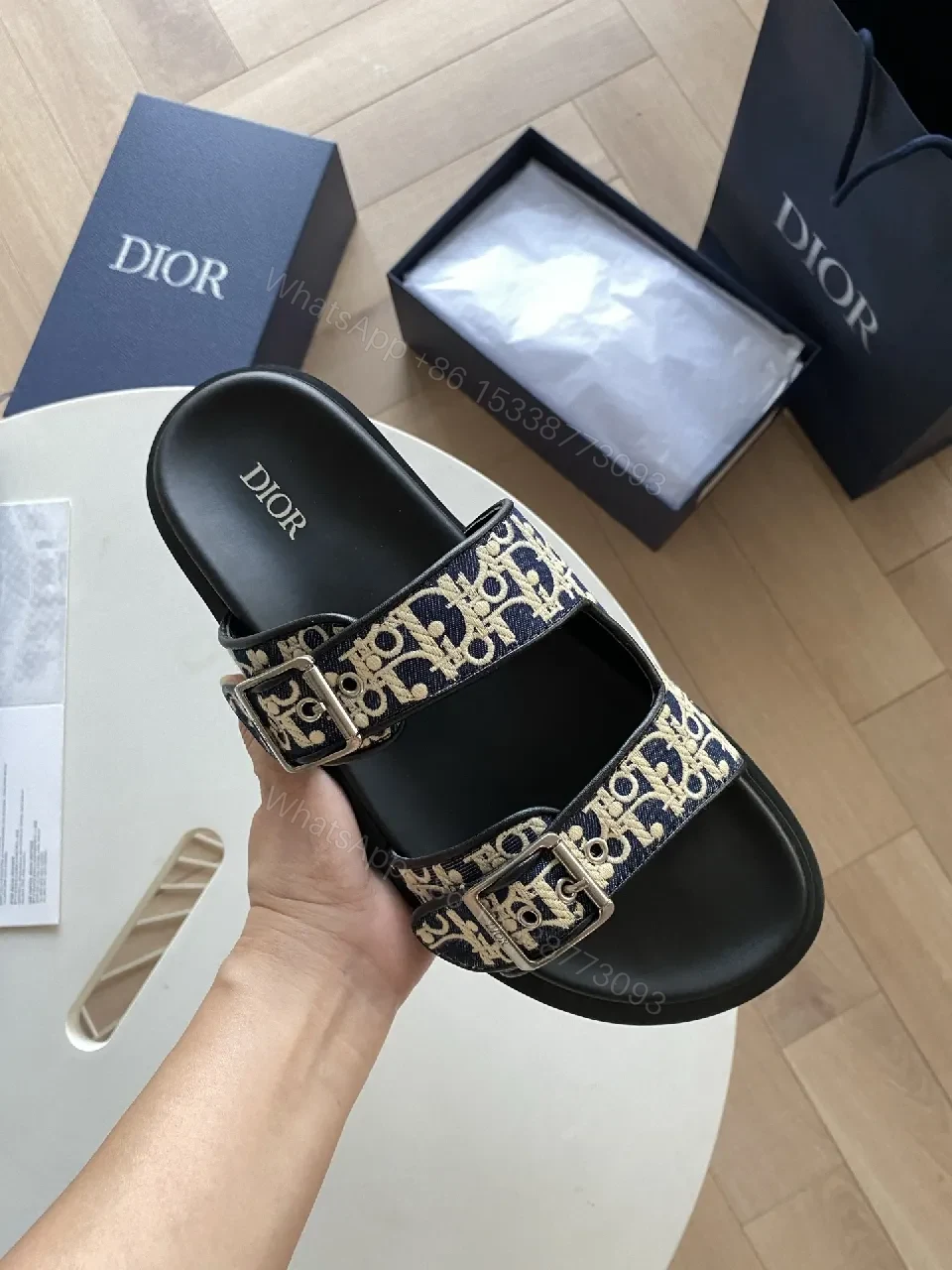 View 8 of Black Monogram Straps Sandals, Leather-Trim, Luxe Casual Comfort