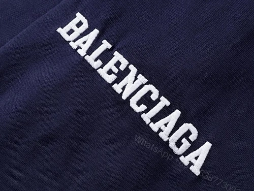 View 6 of Balenciaga Clothes 3B Silhouette Ribbed V-Neck Embroidered & Printed Long-Sleeve T-Shirt Black/Blue