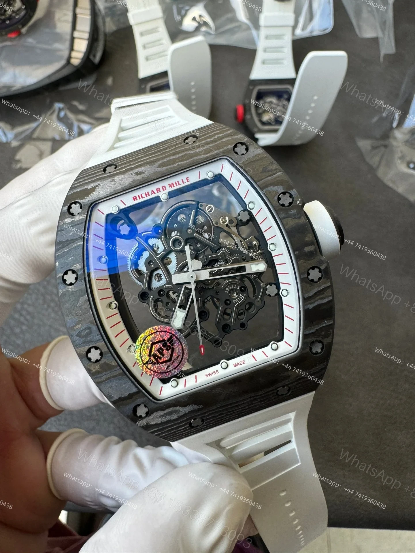 View 4 of Super Clone Richard Mille RM 055 Carbon TPT White Rubber Strap 1:1 Replica Watch