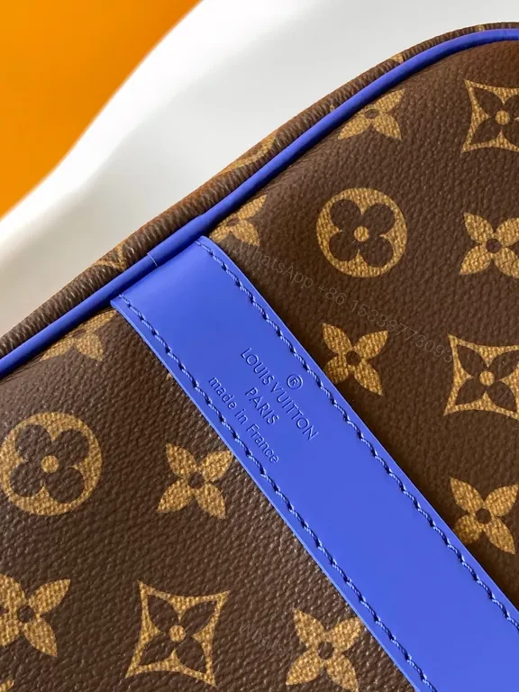 View 5 of Bold Monogram Weekend Bag: Electric Blue Straps, Luxe Travel
