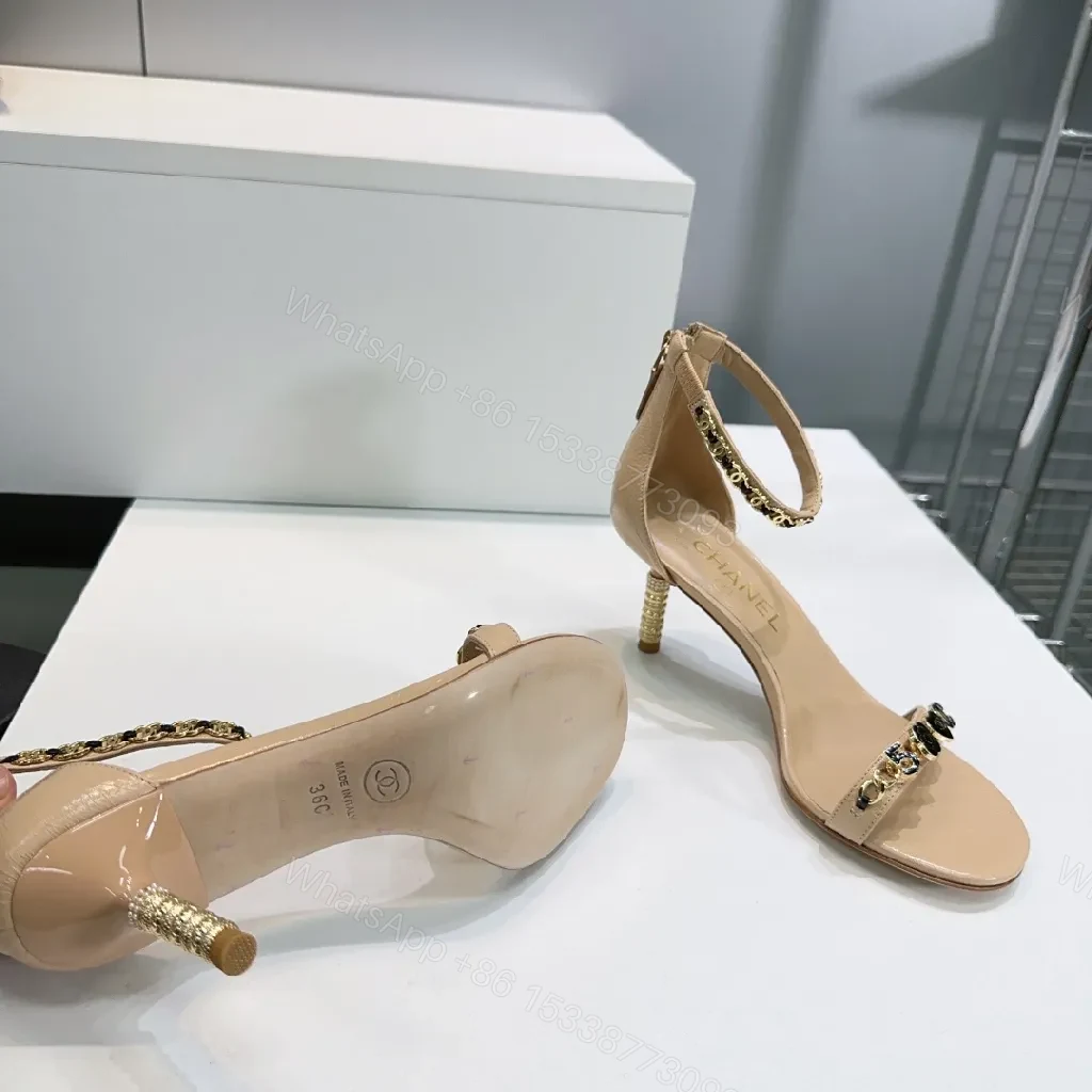 View 7 of Nude Patent Heels with Crystal Ankle-Strap Embellishments