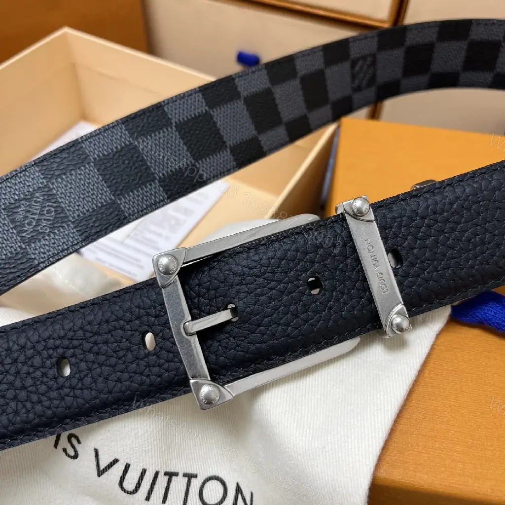 View 5 of Dual-Texture Leather Belt: Mono-Chic Checkerboard Accent Belt
