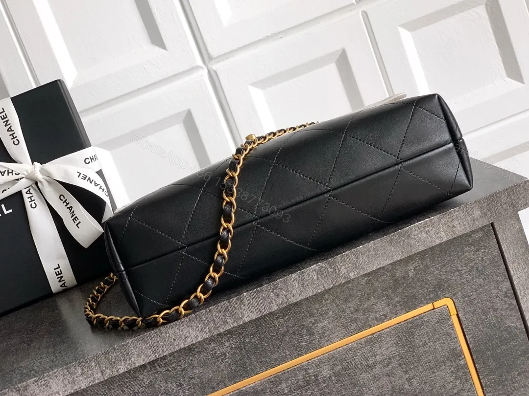 View 9 of Two-Tone Quilted Flap Bag: Gold Hardware Luxury Handbag