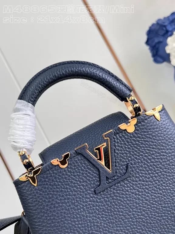View 6 of Navy Leather Bag with Gold LV Accents