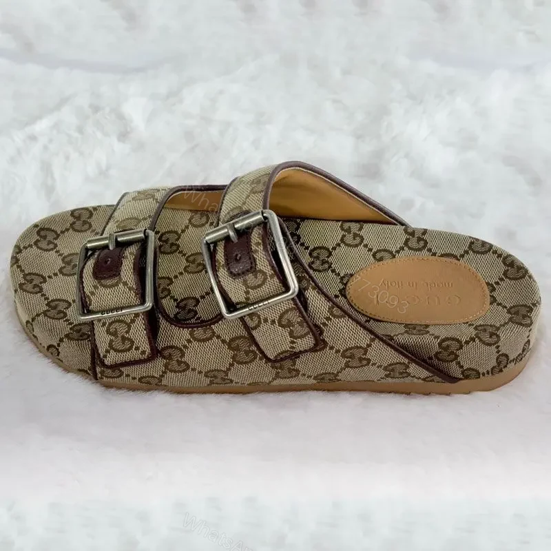 View 3 of GUCCI monogram canvas slide sandals