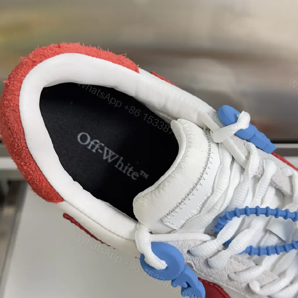 View 4 of White Leather Sporty Off-White Inspired Tag Sneakers