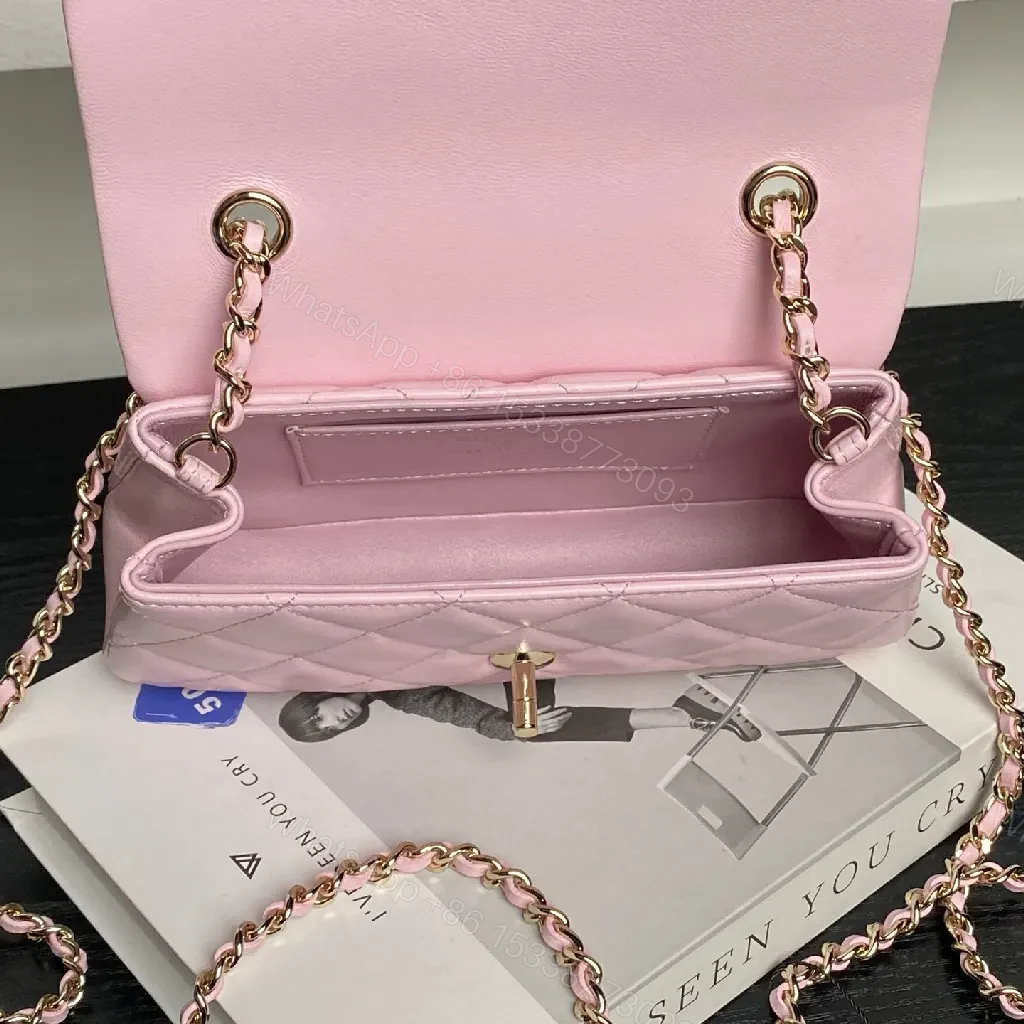 View 7 of Pastel Quilted Bag with Gold Chain Strap - Luxe Everyday Carry