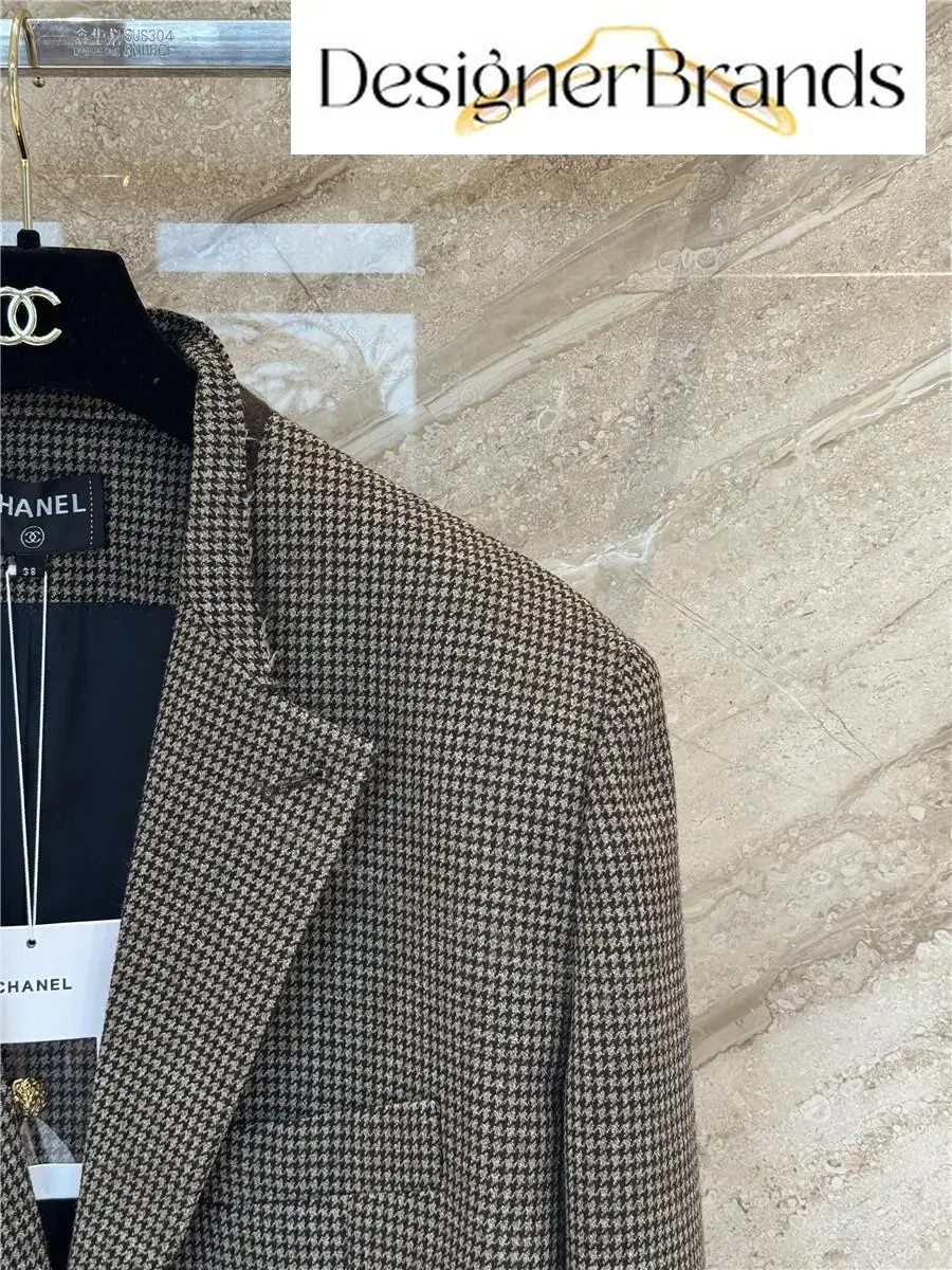 View 5 of Chanel Brown Houndstooth Cropped Jacket