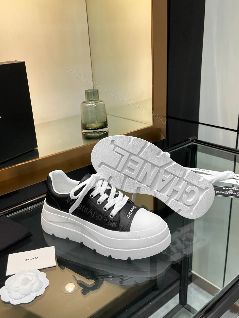 View 2 of Lux Black-White Leather Chunky-Sole Sneakers, Modern Comfort