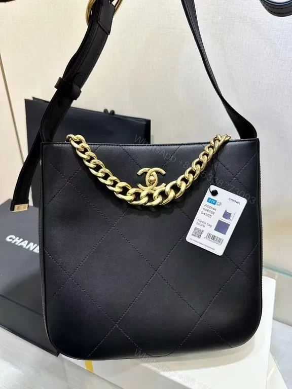 View 3 of Quilted Leather Shoulder Bag - Gold Chain, Chanel-Inspired Style