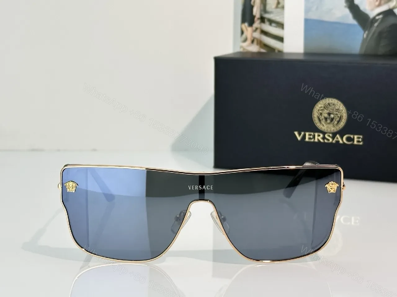 View 5 of Bold Shield Sunglasses: Gold-Accent Modern Luxe Shades