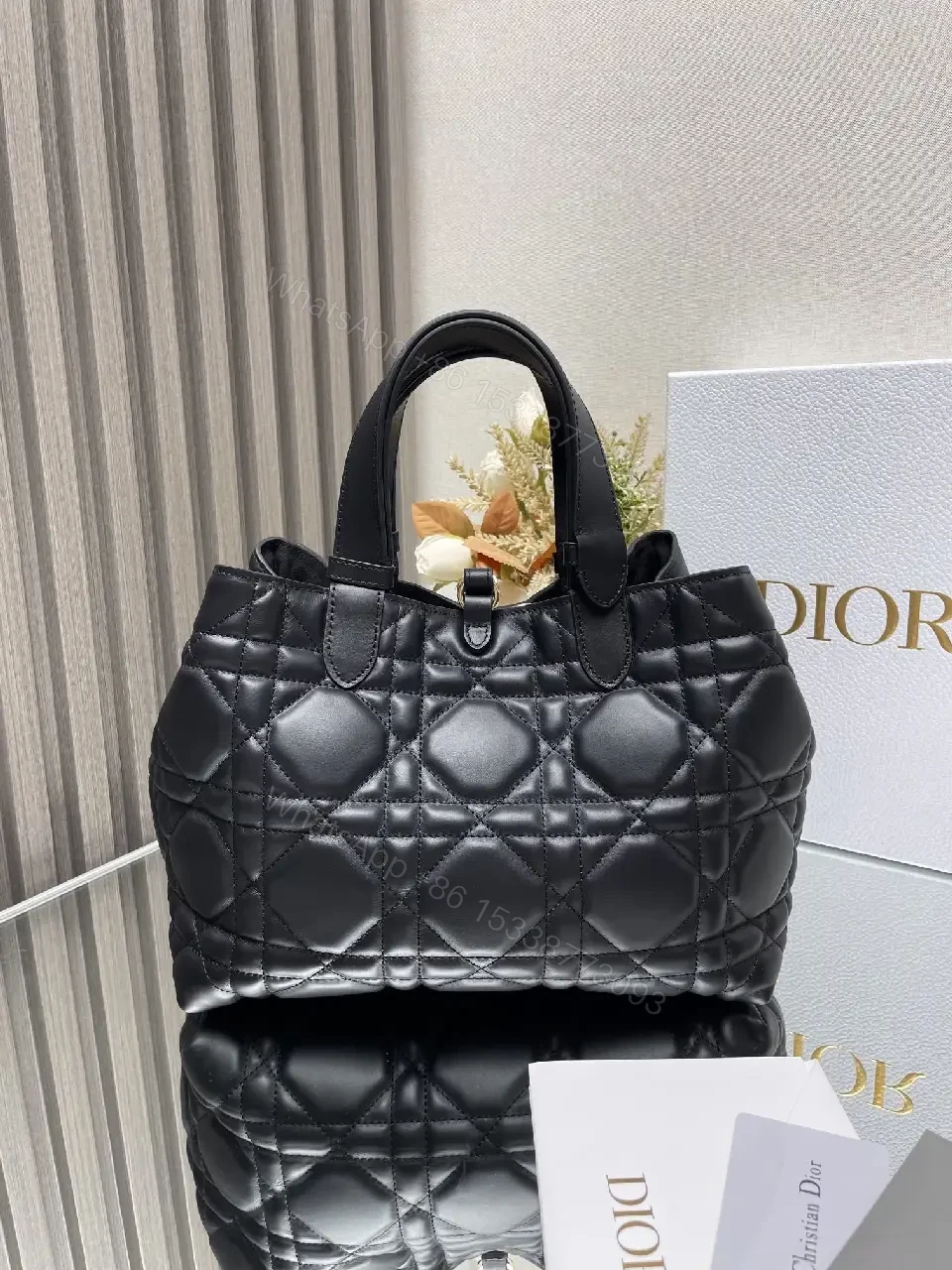 View 10 of Black Quilted Tote with Gold Charm – Luxury Everyday Bag