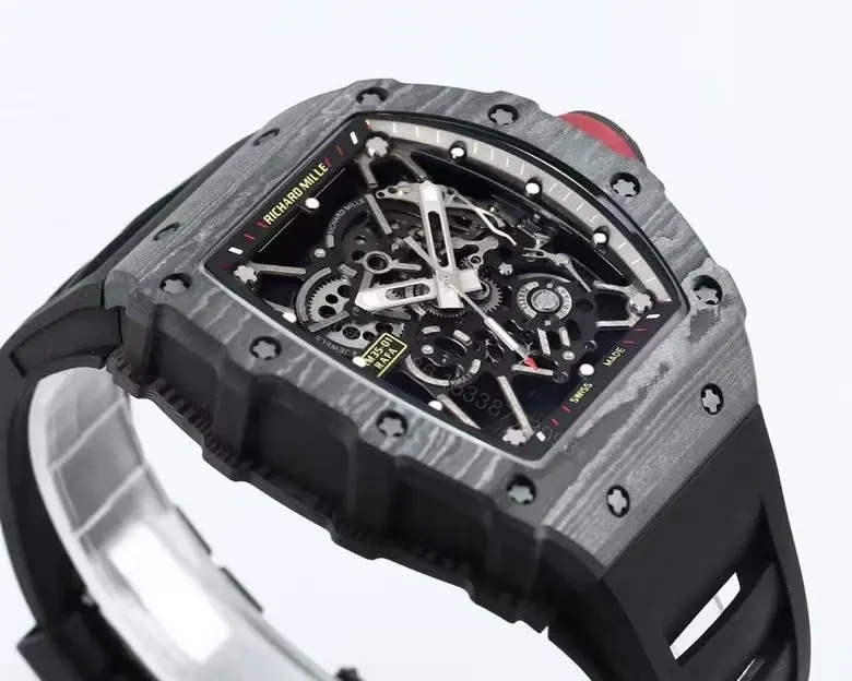 View 8 of EUR Factory RICHARD MILLE RM 35-01 Rafael Nadal Carbon Fiber Watch – Black and Red Skeleton Dial with Rubber Strap