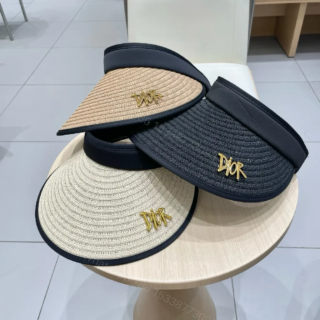 View 3 of Black Straw Visor + Handwoven Straw + Luxe + Gold Dior Accent + Visor