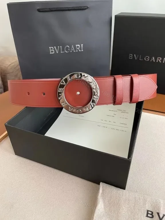 View 2 of BVLGARI Circular Buckle Calfskin Belt â€“ Black or Burgundy, 3.5cm