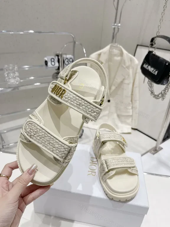 View 3 of Cream Woven Strap Sandals with DIOR Accent, Premium Comfort Footwear