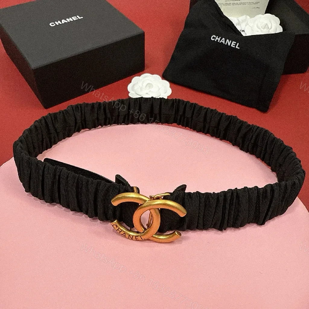 View 6 of Elastic Belt with Gold Double-C Clasp - Luxe Casual Couture Accessory