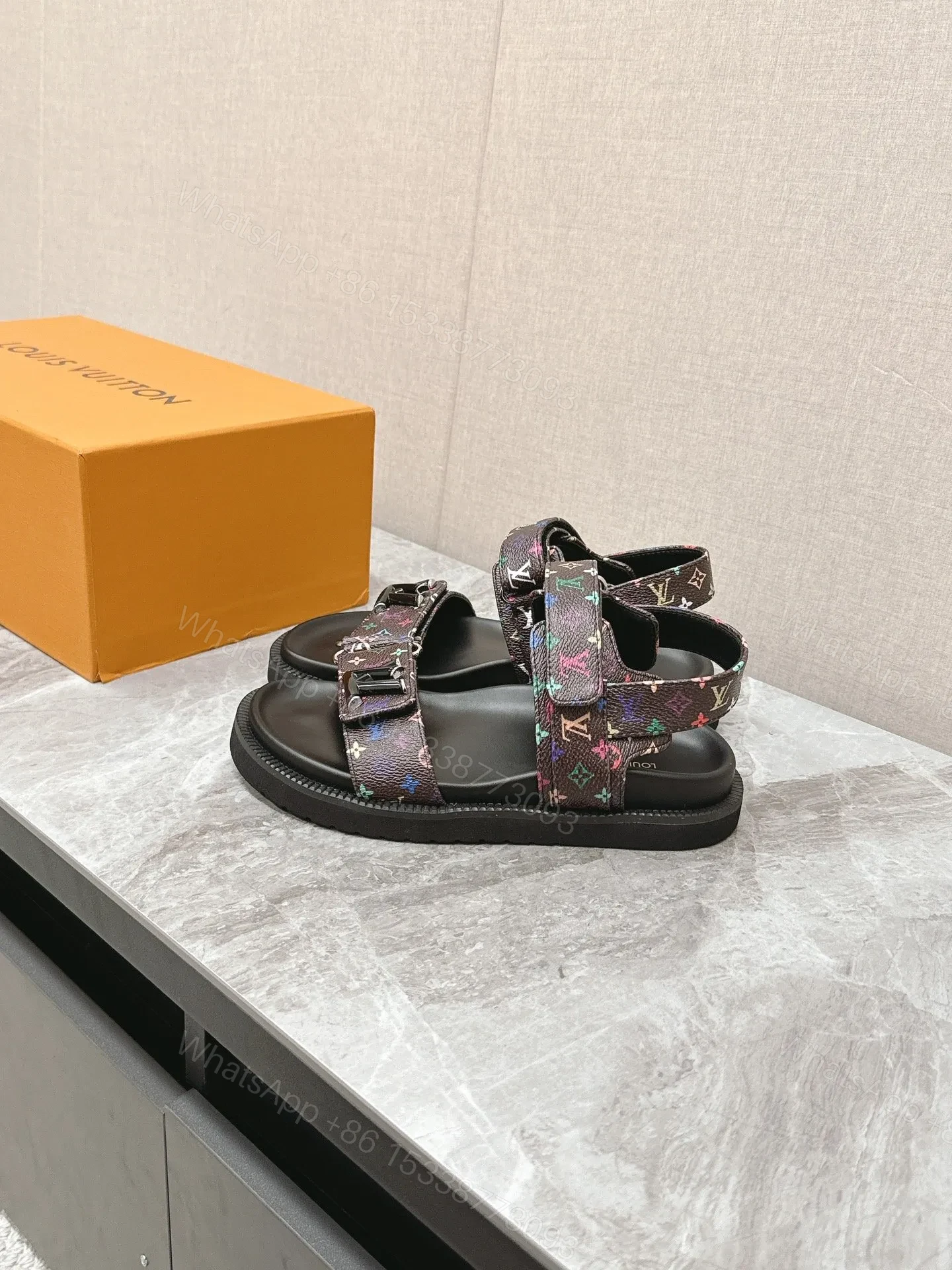 View 5 of LV Women Multicolor Canvas Strap Black Sandals
