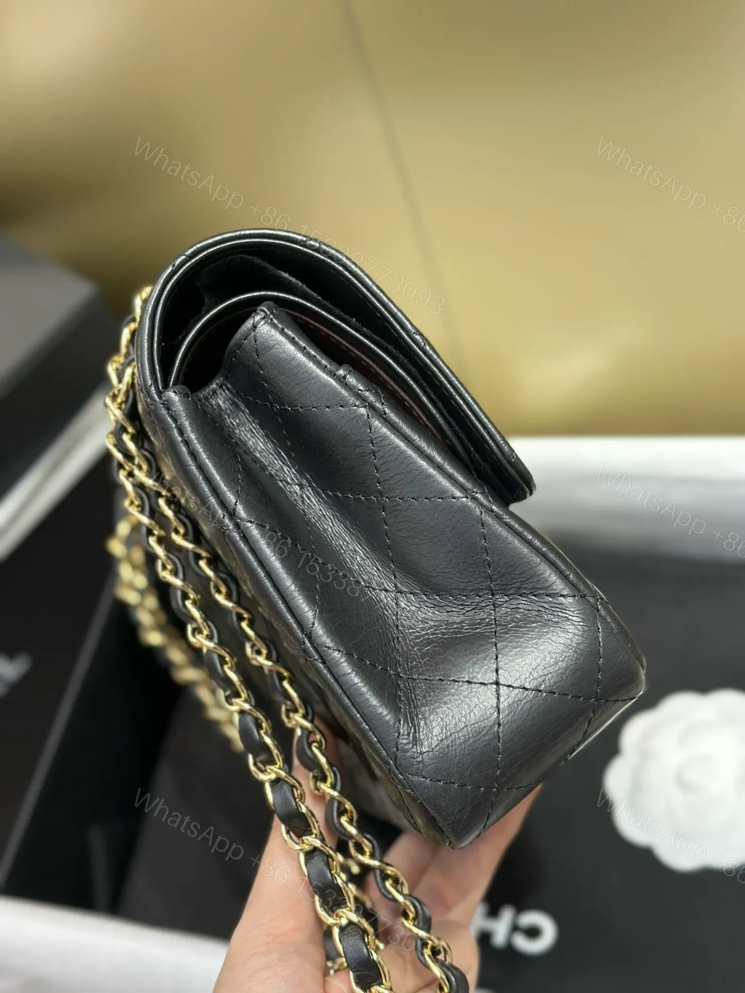 View 2 of Chanel Classic Lock Gold With Black Wrinkled Skin Like Auth Handbags 25cm