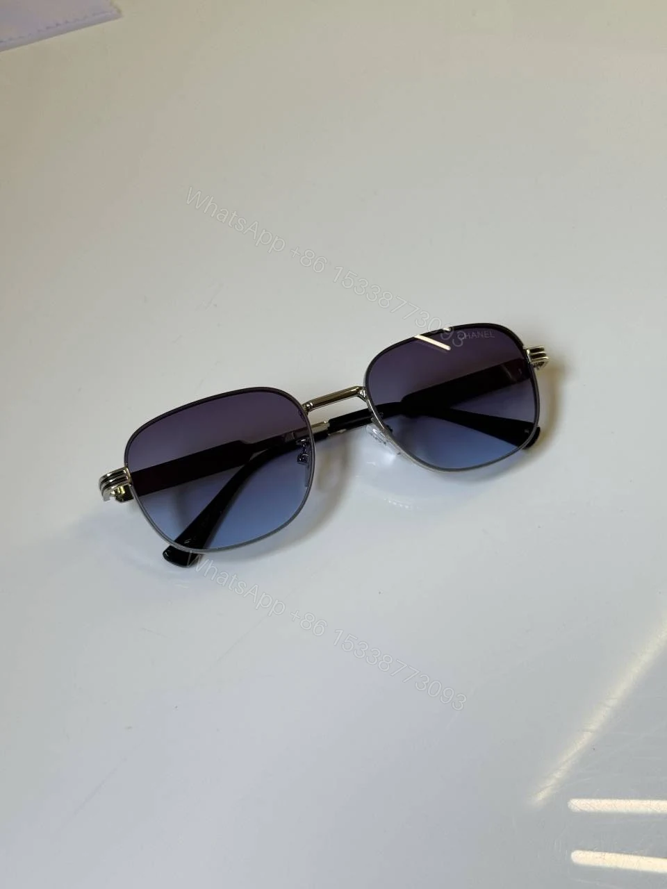 View 3 of First Copy Chanel Round Grey Lens Sunglasses Metal Frame Unisex UV Protection