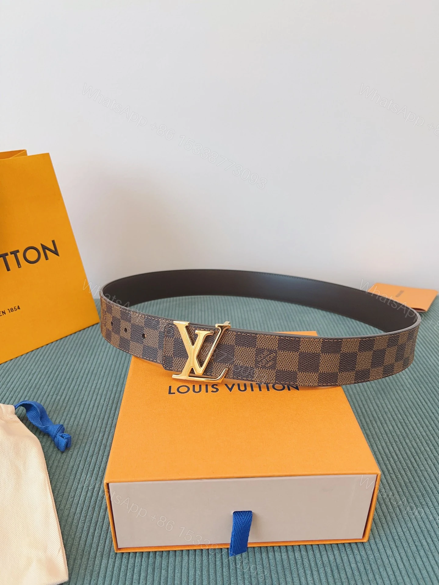 LV 原單 Damier Ebene格紋皮帶 金扣 — view 1