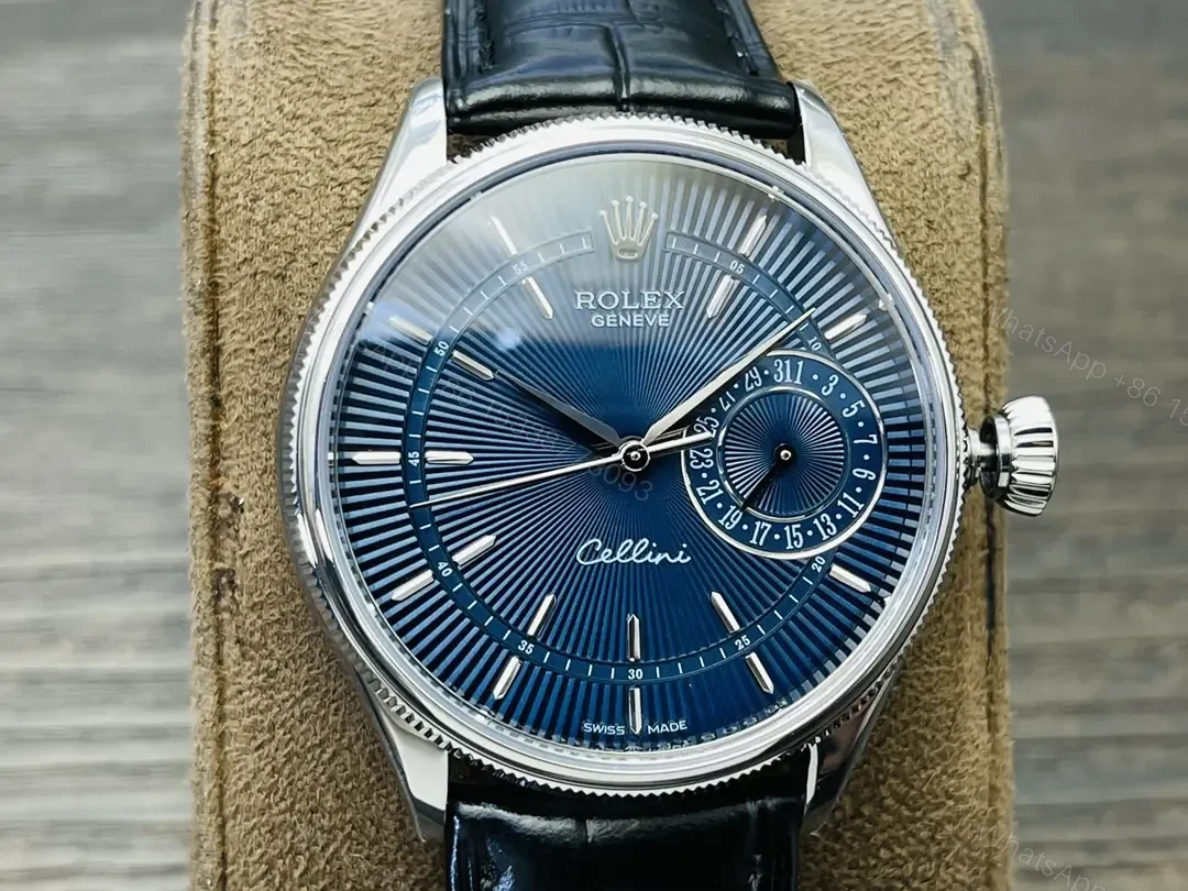 View 4 of Rolex Cellini Date 50519 39mm White Gold Blue Dial Black Alligator Strap Watch 50519-0013