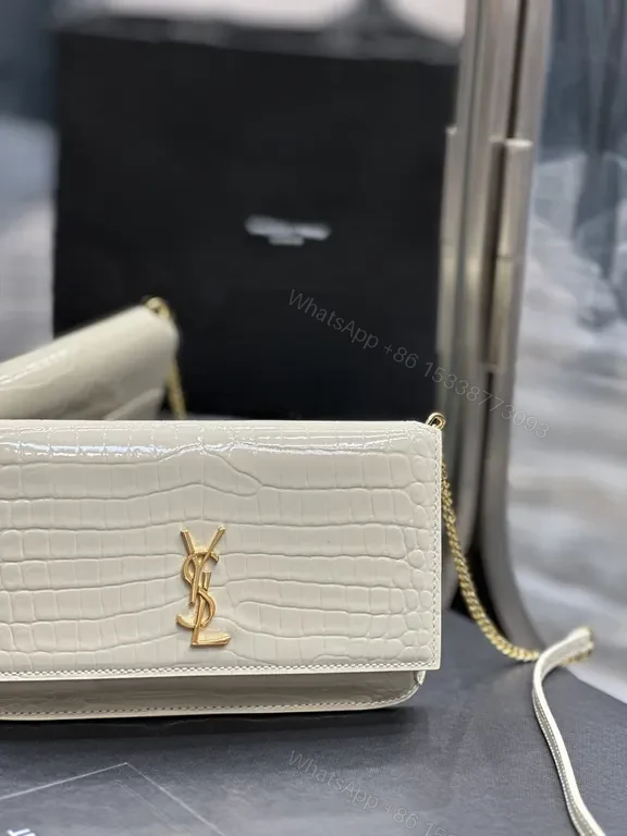 View 2 of Croc-Texture Mini Bag: Luxe YSL Gold Monogram Crossbody