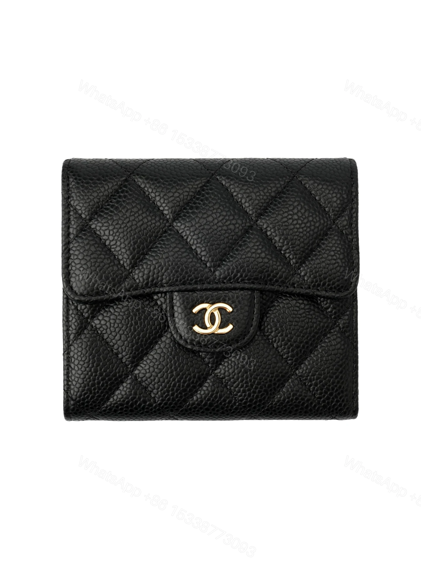 Chanel 高仿 黑色菱格短夾 CC金扣經典小香卡包皮夾 — view 1
