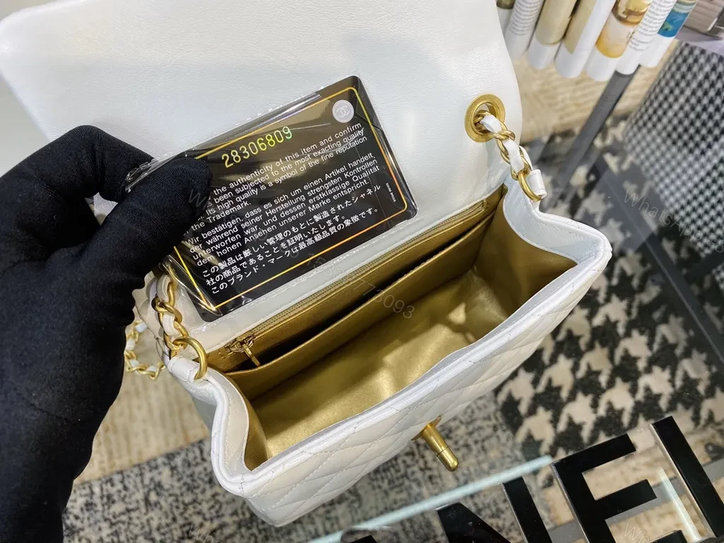 View 5 of Pristine White Quilted Bag with Gold Chain
