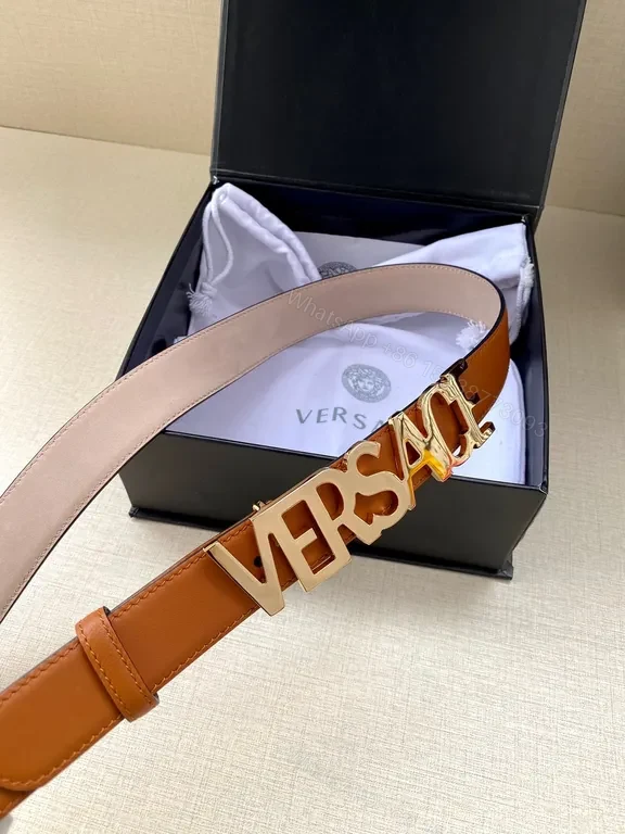 View 4 of Versace Leather Belt with Logo Buckle - Subtle Luxury, Bold Identity