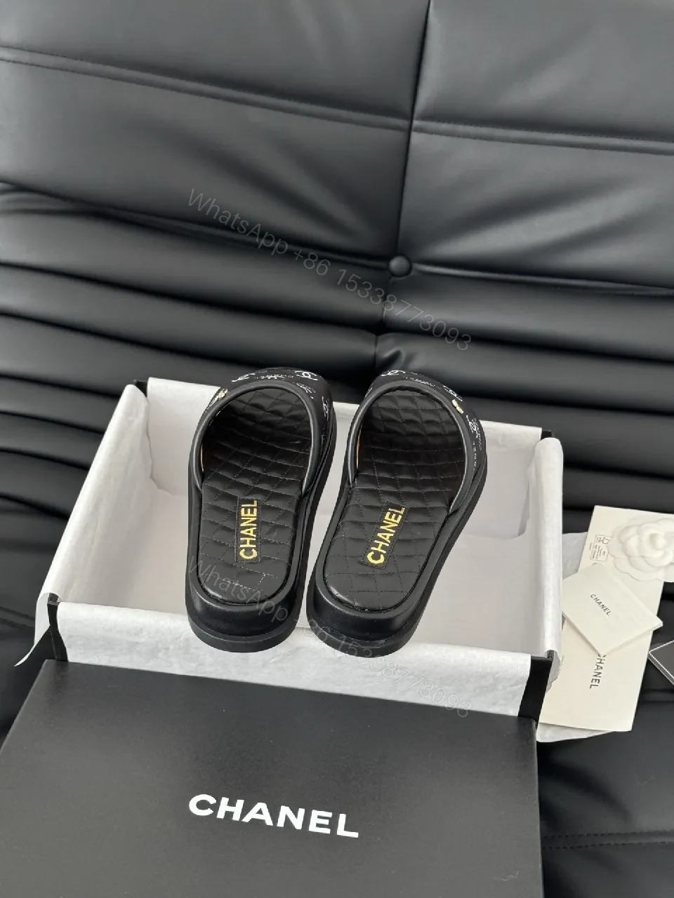 View 3 of Quilted Logo Slide Sandals: Luxe Comfort Daywear
