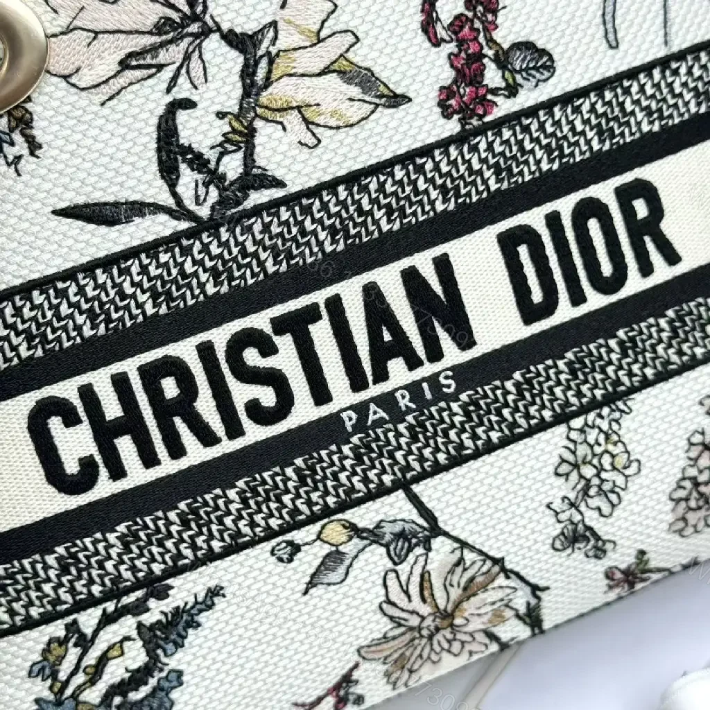 View 4 of Elegant Floral Canvas Handbag with Dior Striping