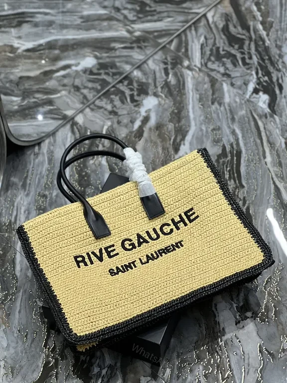 View 3 of Rive Gauche Inspired Straw Handbag â€“ Structured, Luxe Textured Carryall