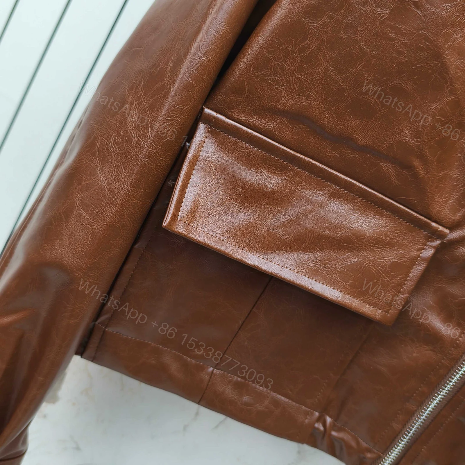 View 4 of Miumiu Crop Top Jacket Brown Leather