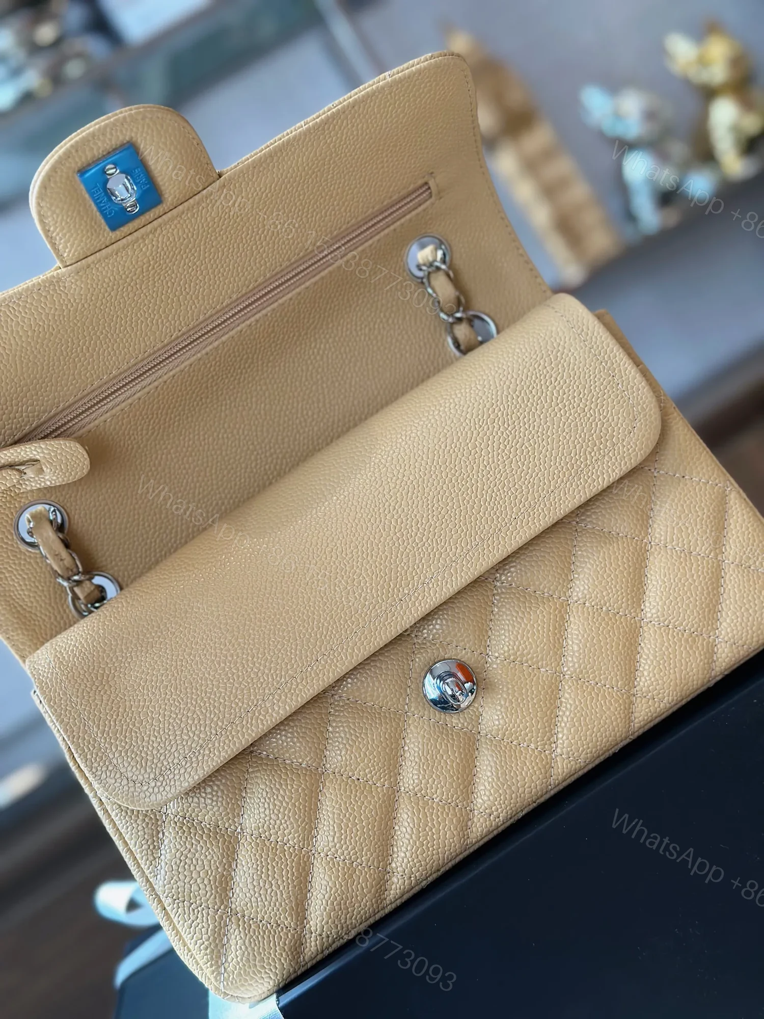 View 4 of Chanel Classic Like Auth Handbags Beige Leather With Lizard Skin 23cm