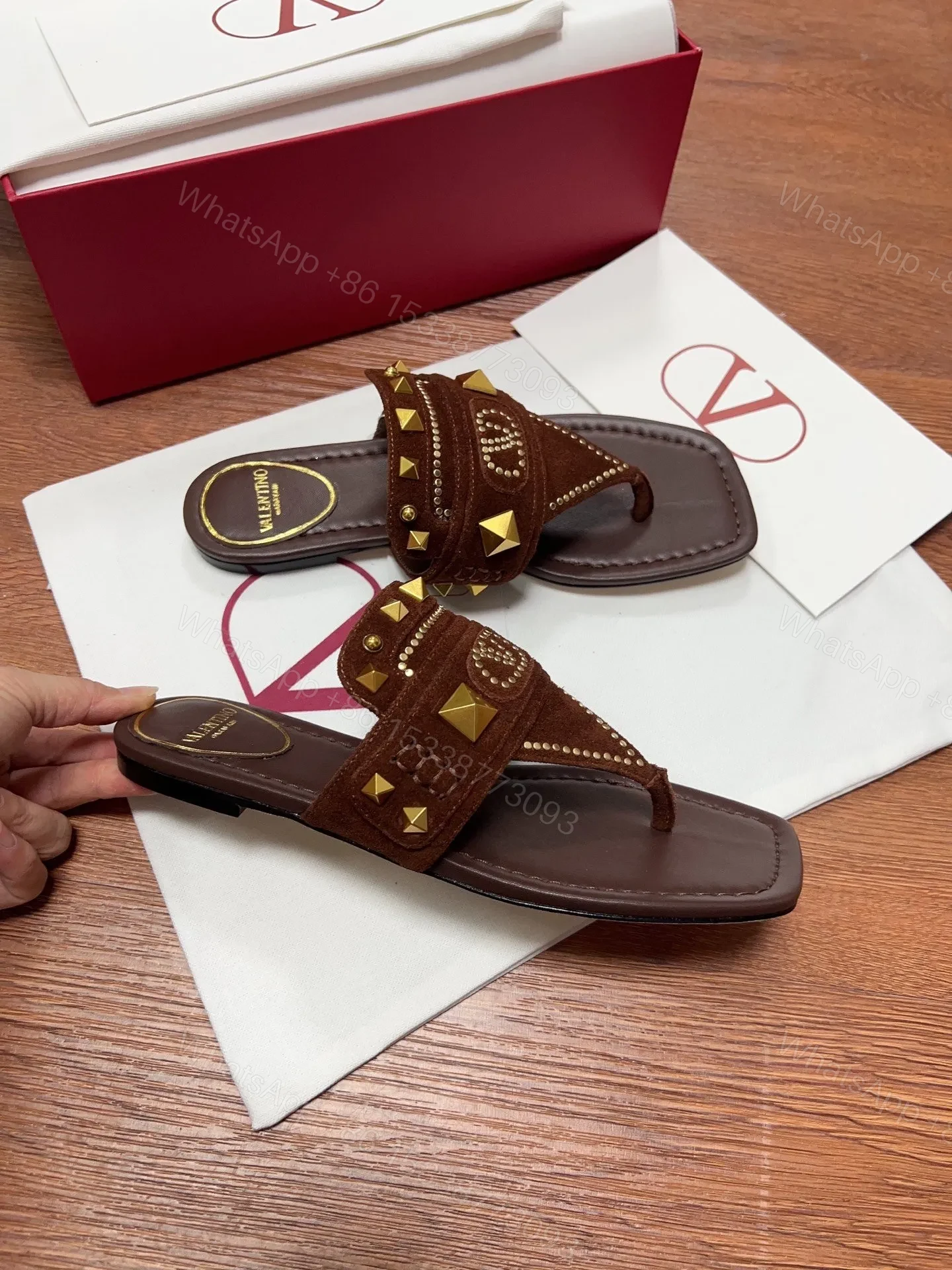 View 2 of Valentino Women Brown Suede Studded Flats