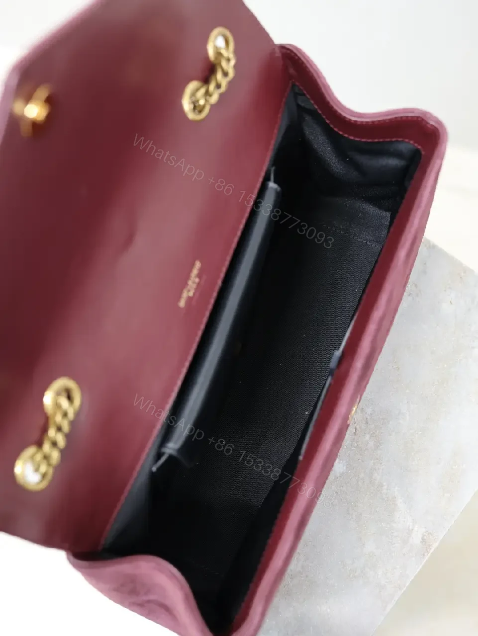 View 7 of Rich Velvet Quilted Shoulder Bag with Gold Hardware