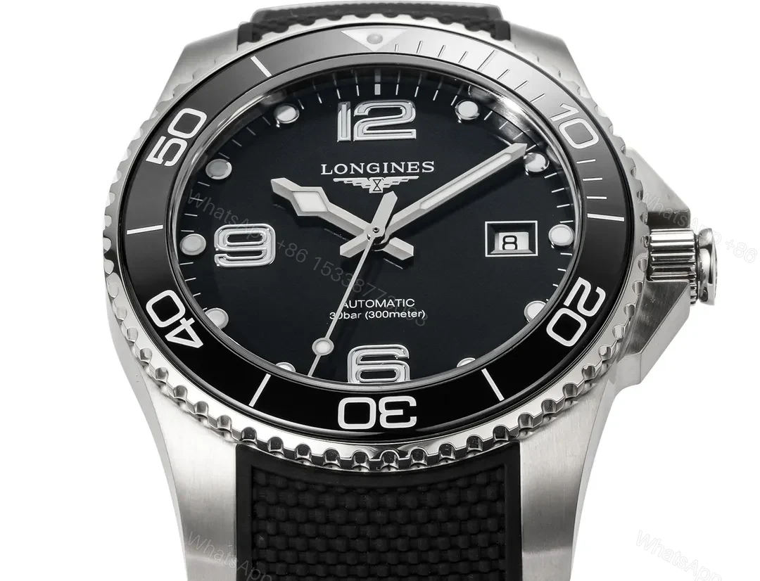 View 4 of Longines Conquest Black Dial Automatic Watch with Stainless Steel Case and Black Rubber Strap