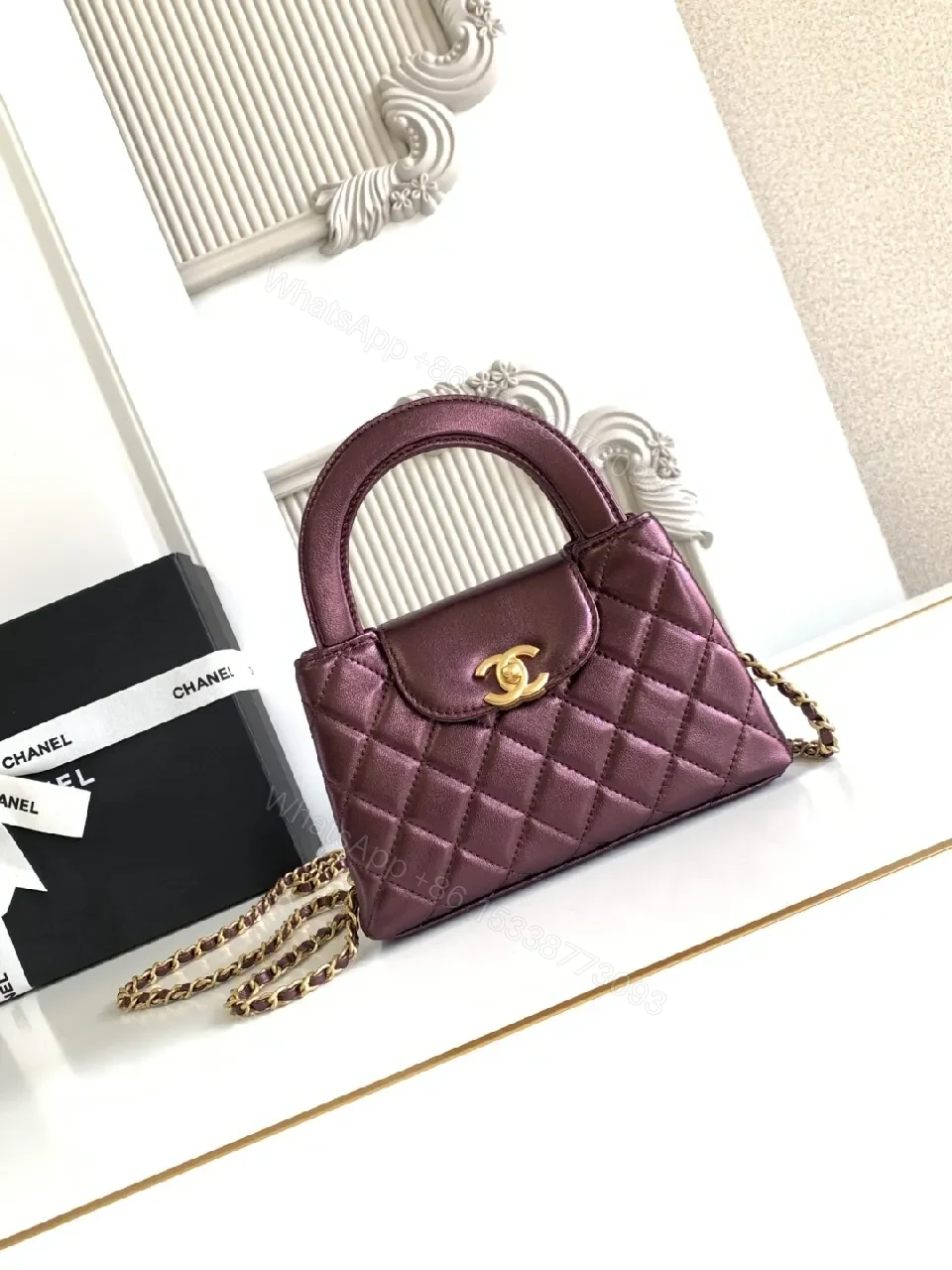 View 9 of Chic Quilted Mini Bag — Burgundy Leather, Gold Hardware, Compact Luxe