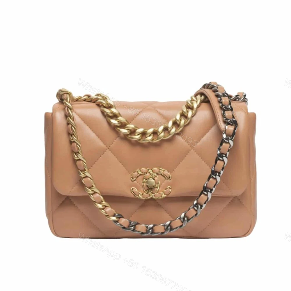 Chanel 19 Flap Bag Shiny Gold And Silver Tone Camel 26Cm AS1160 B04852 NB356 — view 1