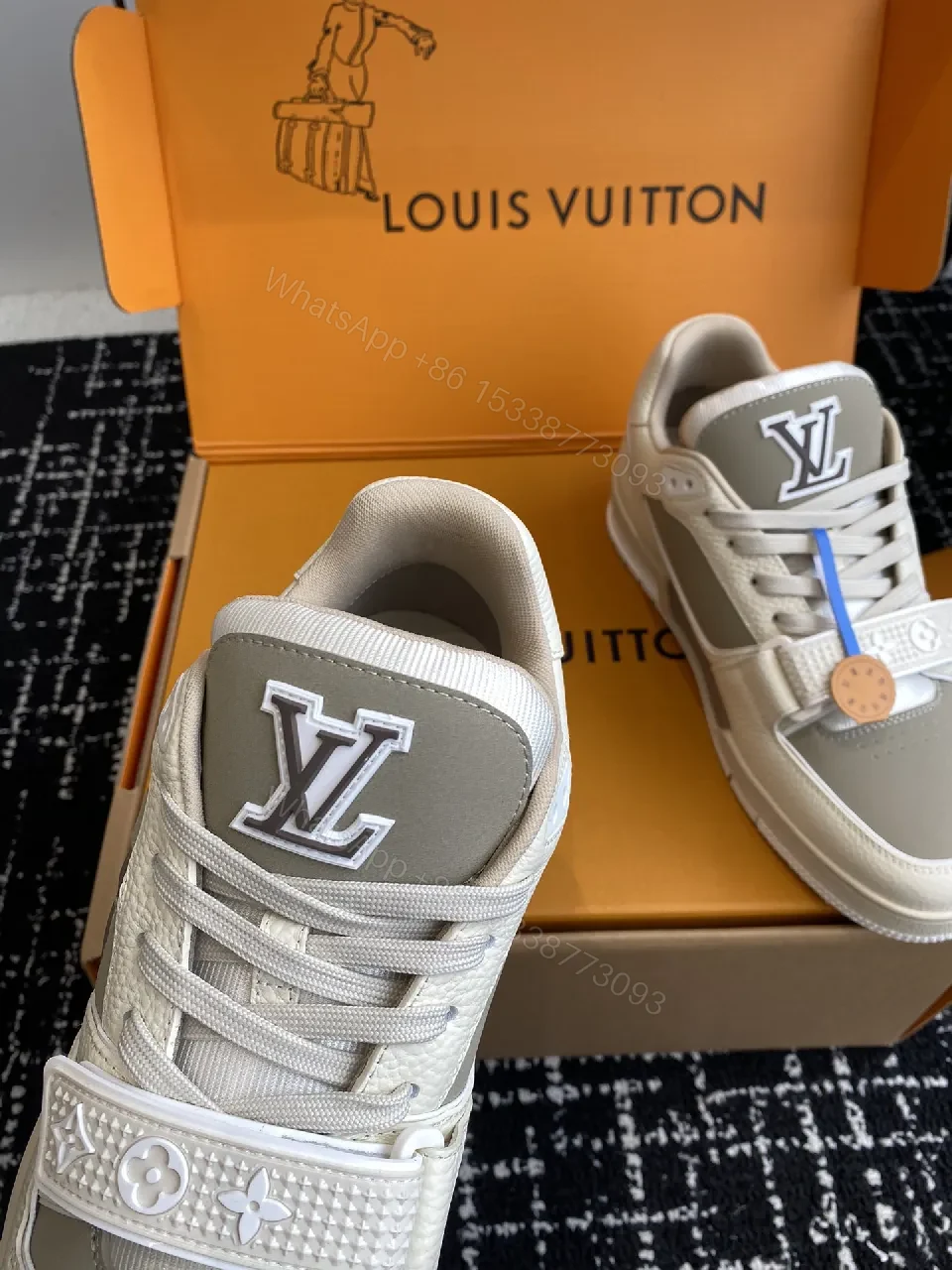 View 5 of Chunky Luxury Sneaker: Neutral Leather, Velcro Strap, High-Top Footwear
