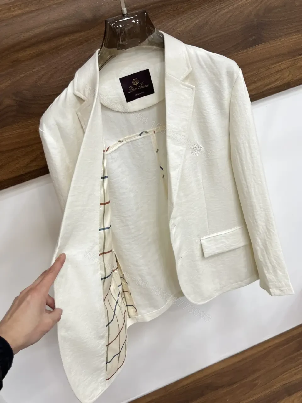 View 7 of White/Off-White Single-Breasted Blazer with Notched Lapels and Subtle Texture