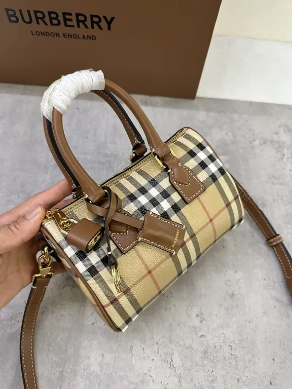 View 8 of Plaid Luxe Crossbody: Burberry-Inspired Leather Trim Bag