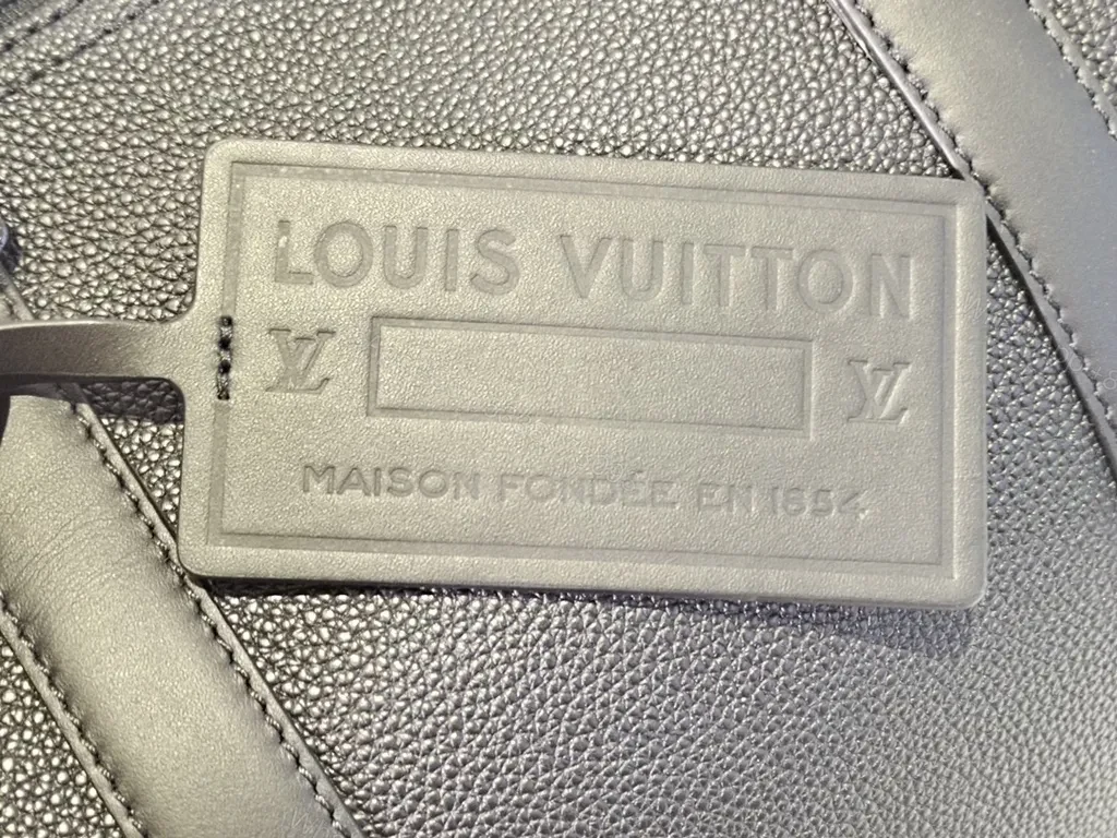 View 3 of Executive Black Duffle: Pebble Leather, LV-Inspired Travel Bag