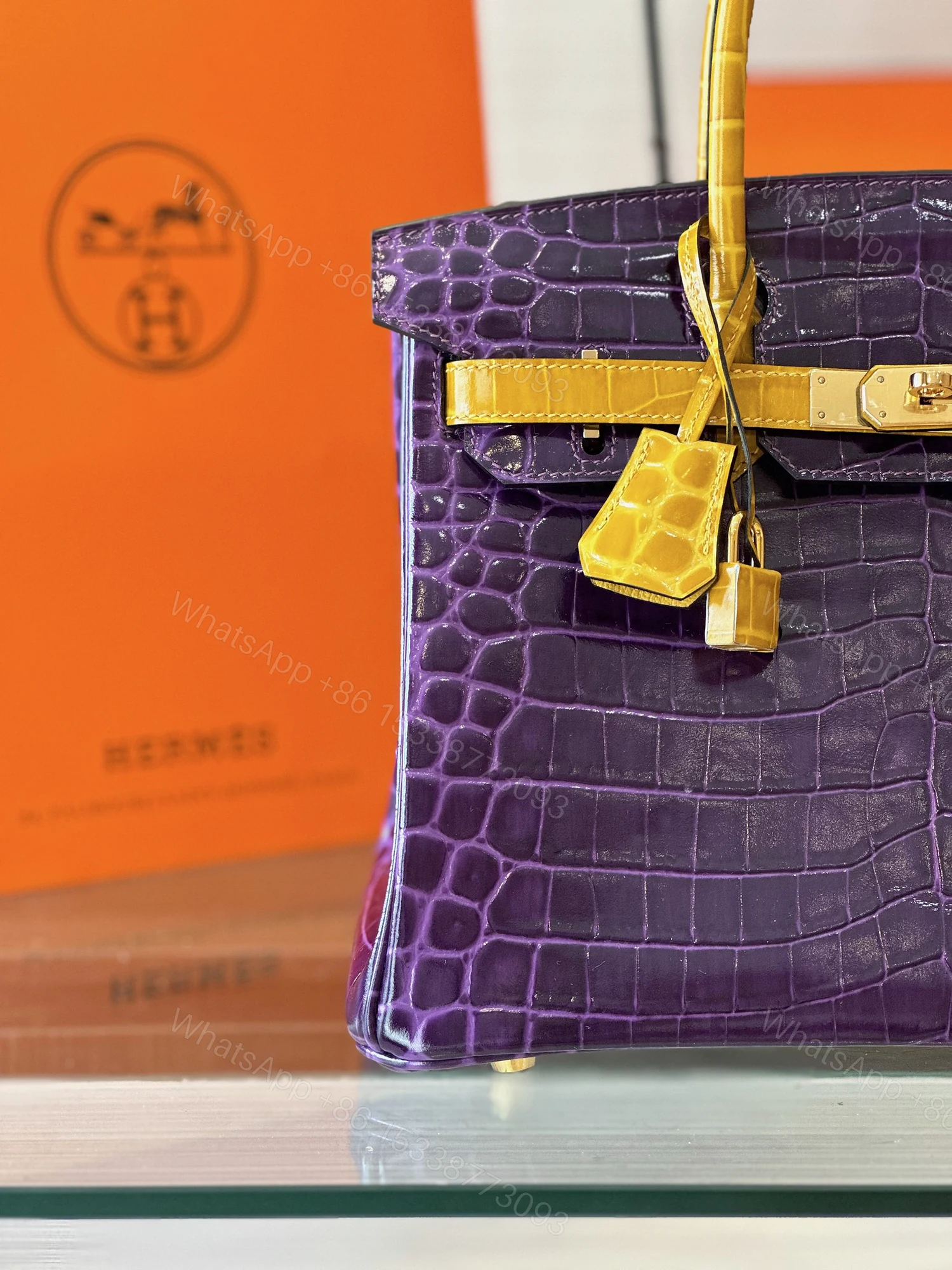View 5 of Hermes Birkin 30 Purple/Gold Genuine Crocodile Leather Gold Hardware – Custom Made