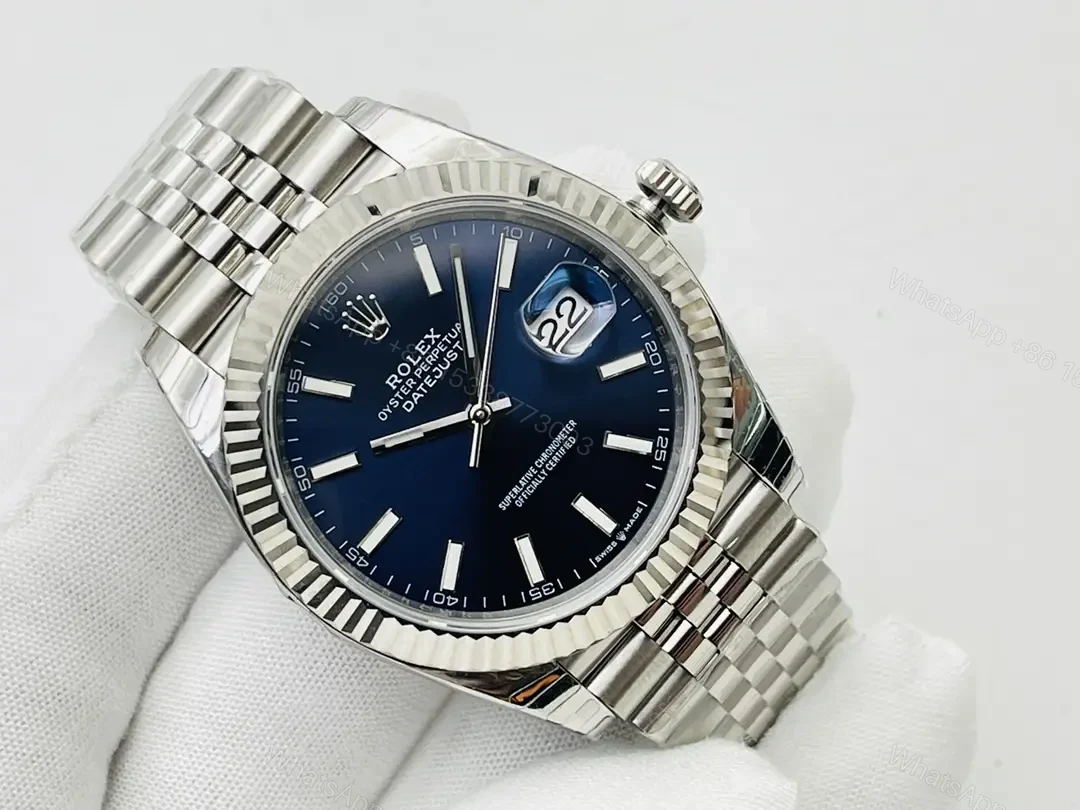 View 2 of Rolex Datejust 41 Stainless Steel Fluted Jubilee Blue Dial 126334-0002