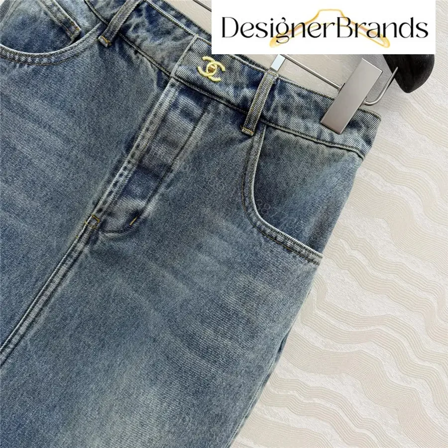 View 4 of Chanel Washed Blue Straight-Cut Denim Skirt