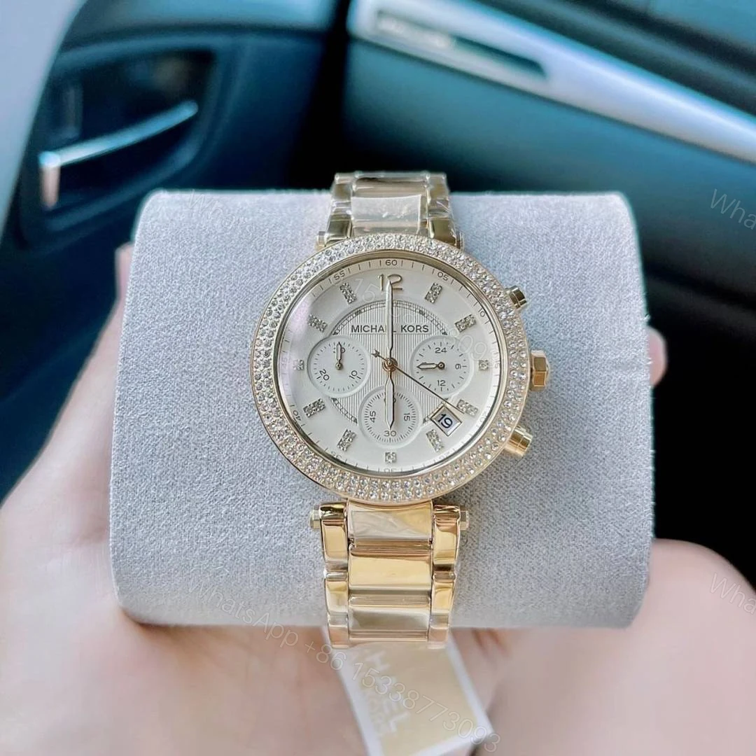 View 5 of First Copy Michael Kors Parker Gold Crystal Bezel Women’s Analog Watch
