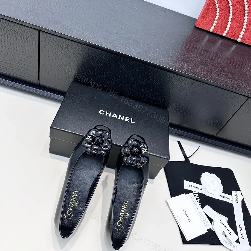 View 7 of Glossy Patent Ballet Flats with Floral Embellishments